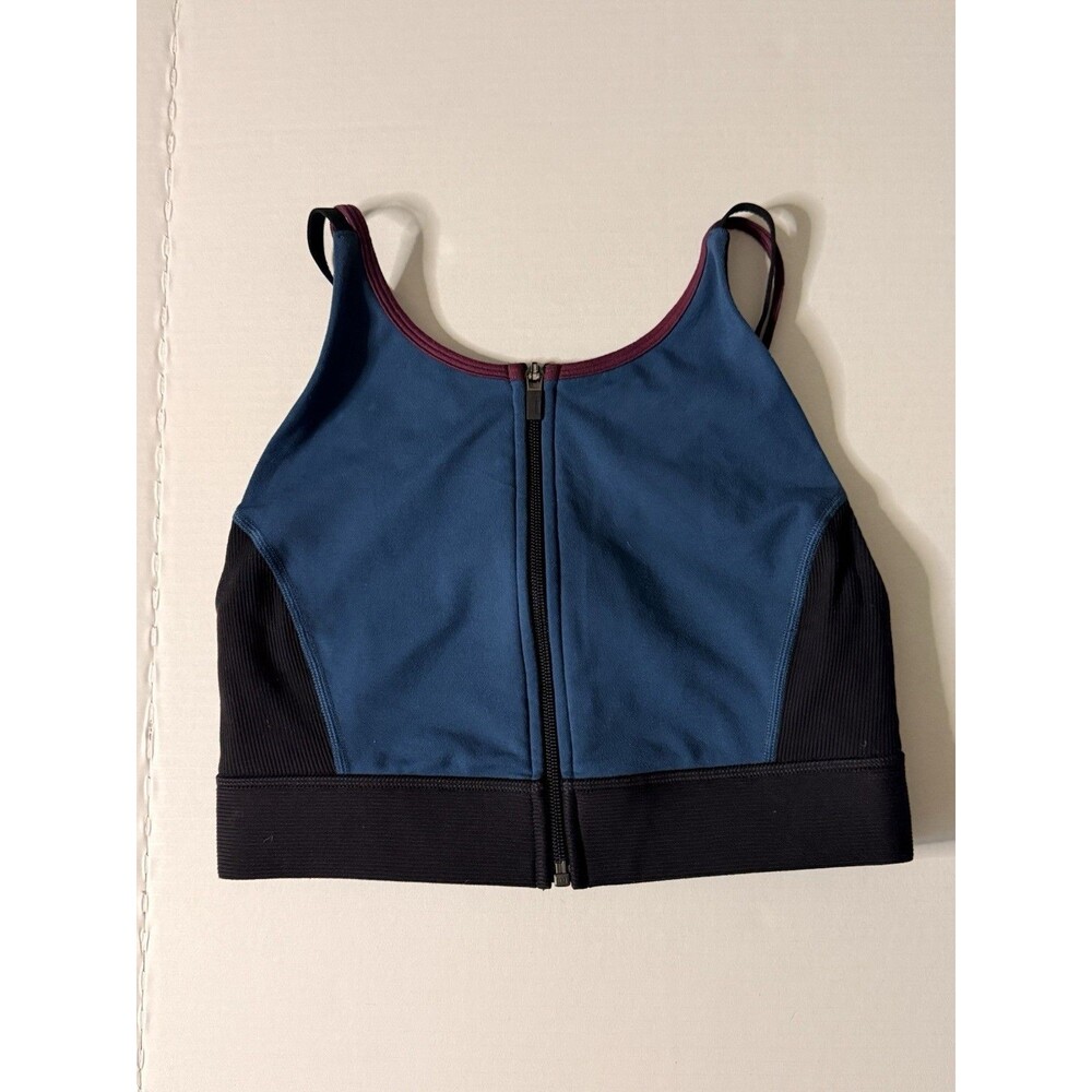 Lucy Zip Front Strappy Racerback Sports Bra Women's M Teal Blue Black Mesh